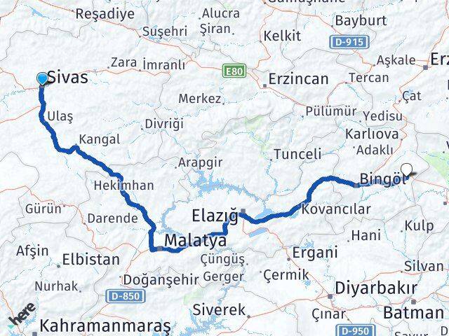 Sivas Solhan Bingöl Arası Kaç Km - Yol Haritası