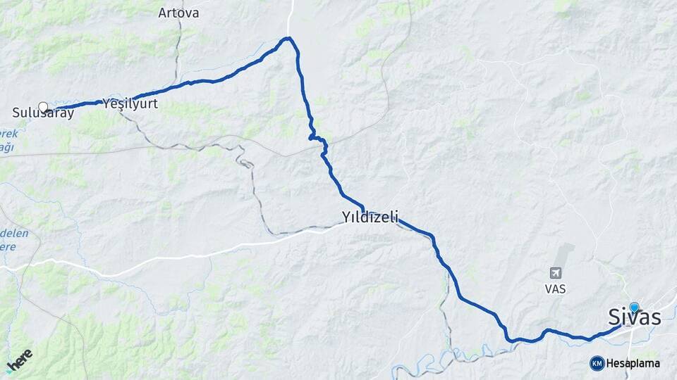 Sivas Sulusaray Tokat Arası Kaç Km - Yol Haritası