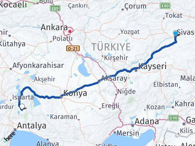 Sivas Sütçüler Isparta Arası Kaç Km - Yol Haritası