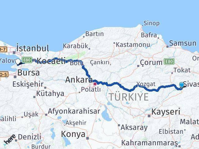 Sivas Termal Yalova Arası Kaç Km - Yol Haritası