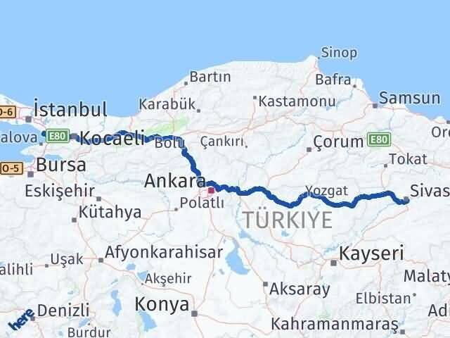 Sivas Tuzla İstanbul Arası Kaç Km - Yol Haritası