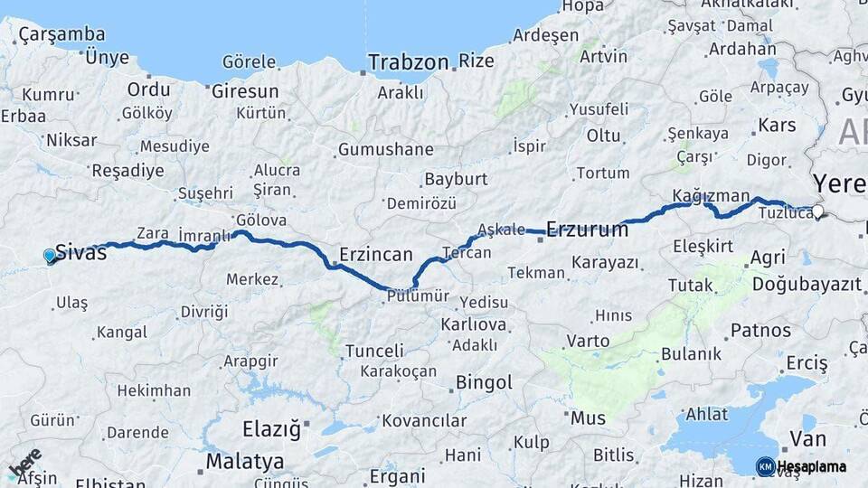 Sivas Tuzluca Iğdır Arası Kaç Km - Yol Haritası