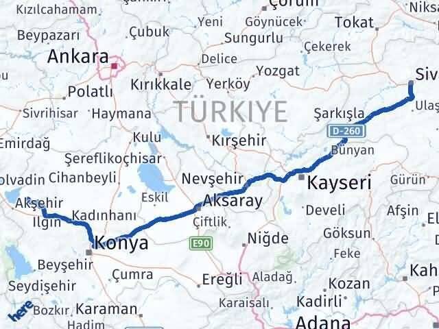 Sivas Tuzlukçu Konya Arası Kaç Km - Yol Haritası