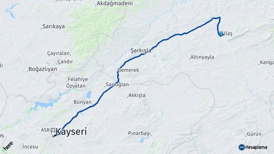 Sivas Ulaş Kayseri Arası Kaç Km - Yol Haritası