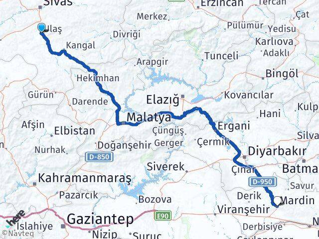 Sivas Ulaş Mardin Arası Kaç Km - Yol Haritası