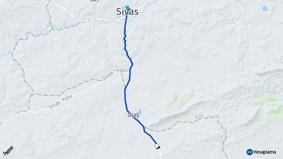 Sivas Yağdonduran Ulaş Arası Kaç Km - Yol Haritası