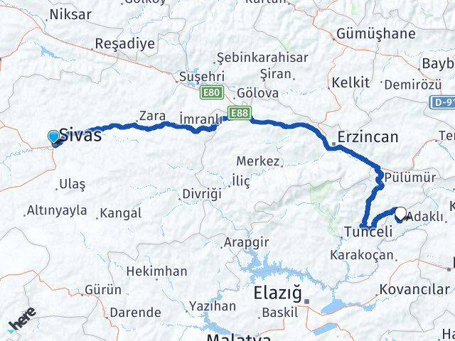 Sivas Yayladere Bingöl Arası Kaç Km - Yol Haritası