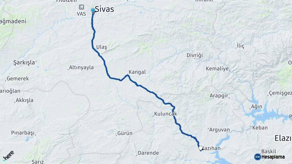 Sivas Yazıhan Malatya Arası Kaç Km - Yol Haritası