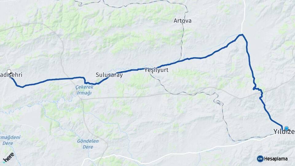 Sivas Yıldızeli Kadışehri Yozgat Arası Kaç Km - Yol Haritası