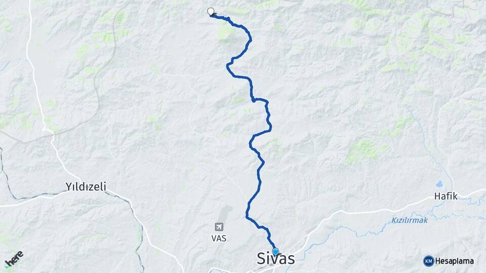 Sivas Yusufoğlan Yıldızeli Arası Kaç Km - Yol Haritası