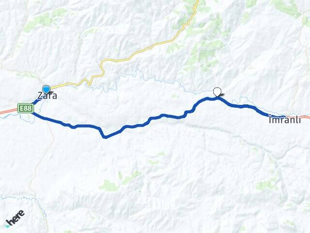 Sivas Zara Kılıçköy İmranlı Arası Kaç Km - Yol Haritası