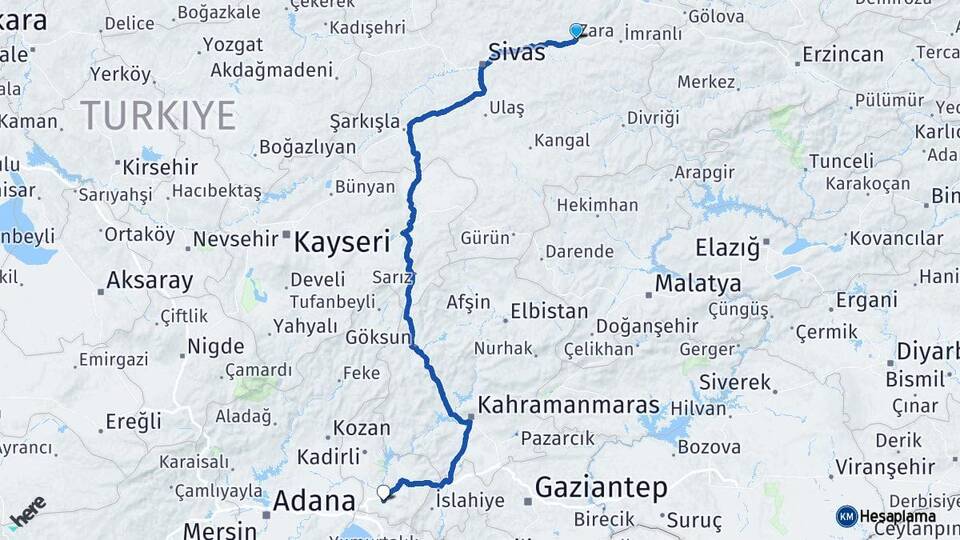 Sivas Zara Osmaniye Arası Kaç Km - Yol Haritası