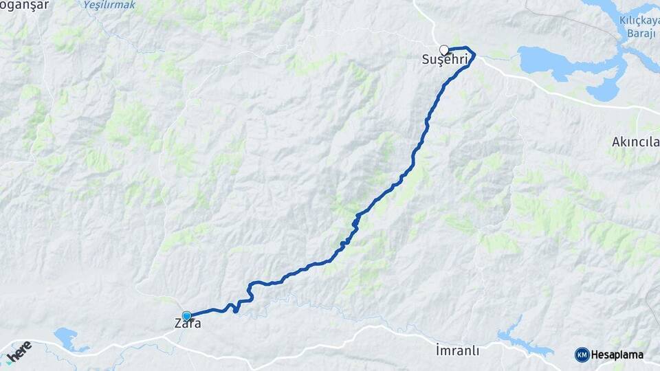 Sivas Zara Suşehri Arası Kaç Km - Yol Haritası