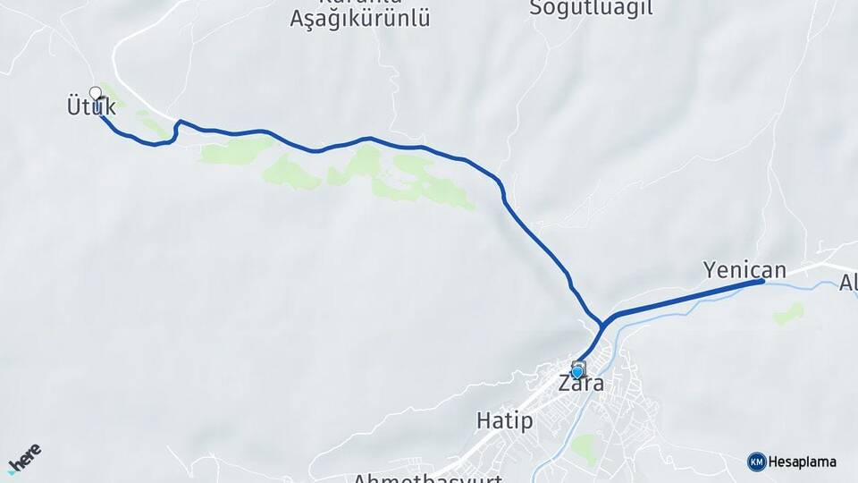 Sivas Zara Ütük Zara Arası Kaç Km - Yol Haritası