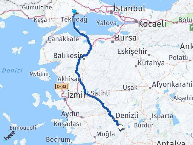 Tekirdağ Acıpayam Denizli Arası Kaç Km - Yol Haritası