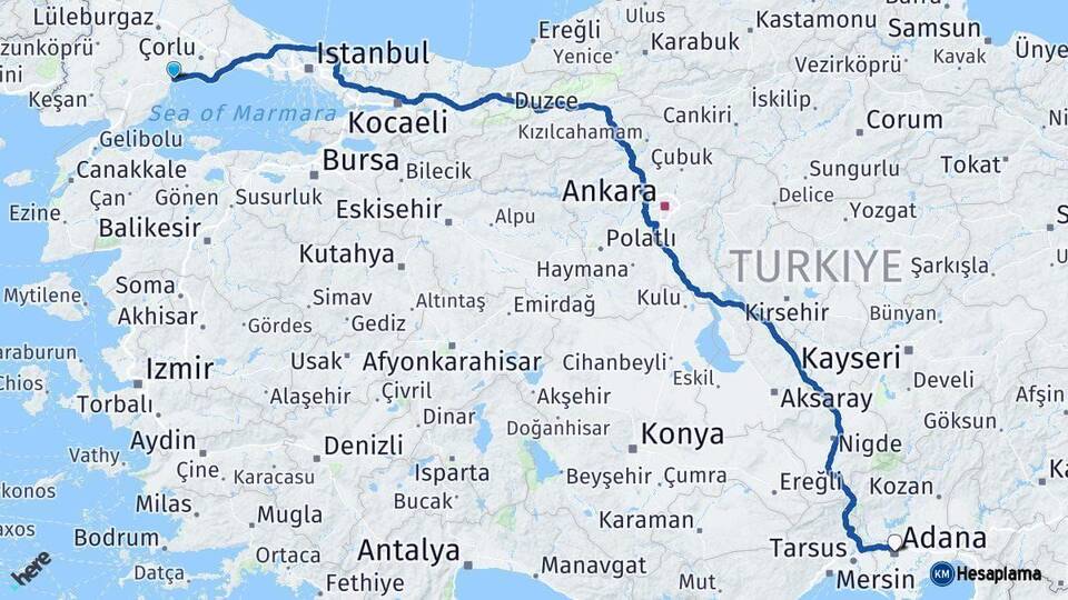 Tekirdağ Adana Arası Kaç Km - Yol Haritası