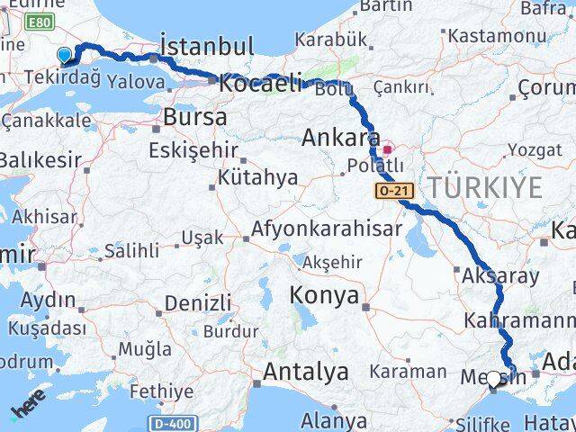 Tekirdağ Akdeniz Mersin Arası Kaç Saat? Yol Haritası, Yakıt, Rota ve Mesafe Hesaplama Tekirdağ Akdeniz Mersin Arası Kaç Km? Kaç Saat? Yol Haritası