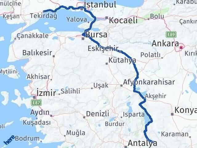Tekirdağ Akseki Antalya Arası Kaç Km - Yol Haritası