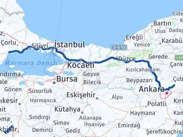 Tekirdağ Akyurt Ankara Arası Kaç Km - Yol Haritası