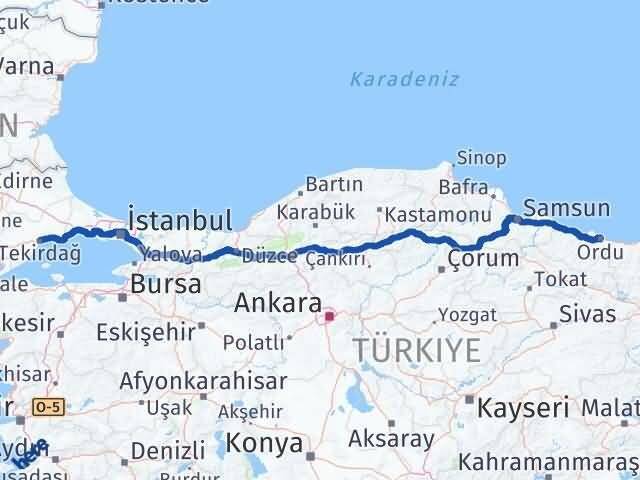 Tekirdağ Altınordu Arası Kaç Km - Yol Haritası