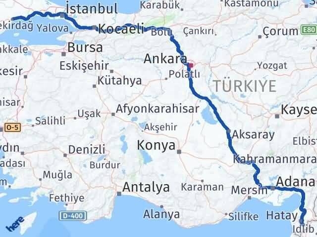 Tekirdağ Altınözü Hatay Arası Kaç Km - Yol Haritası