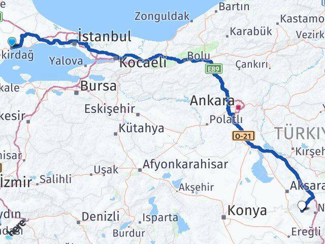 Tekirdağ Altunhisar Niğde Arası Kaç Km - Yol Haritası
