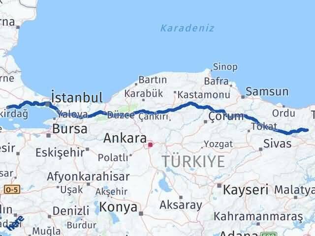 Tekirdağ Alucra Giresun Arası Kaç Km - Yol Haritası