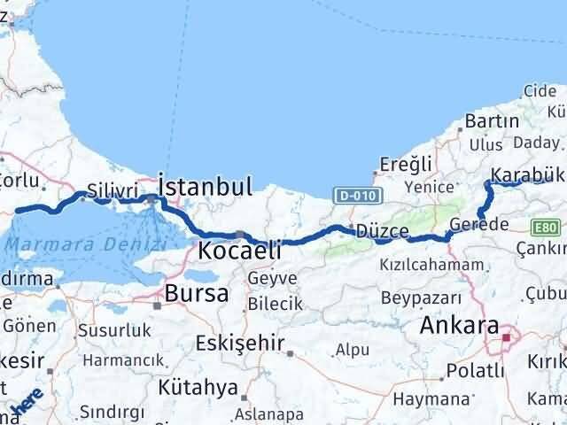 Tekirdağ Araç Kastamonu Arası Kaç Km - Yol Haritası