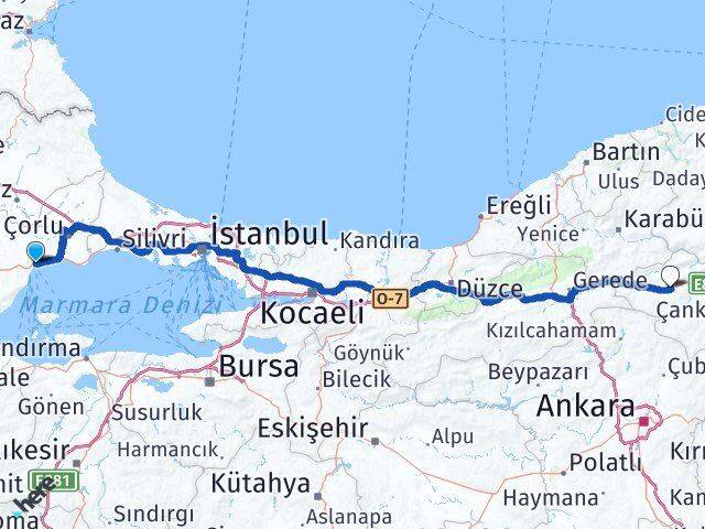 Tekirdağ Atkaracalar Çankırı Arası Kaç Km - Yol Haritası