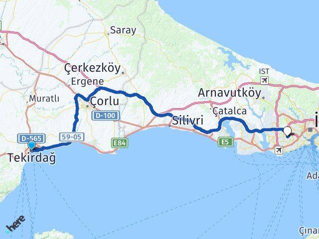 Tekirdağ Bağcılar İstanbul Arası Kaç Km - Yol Haritası