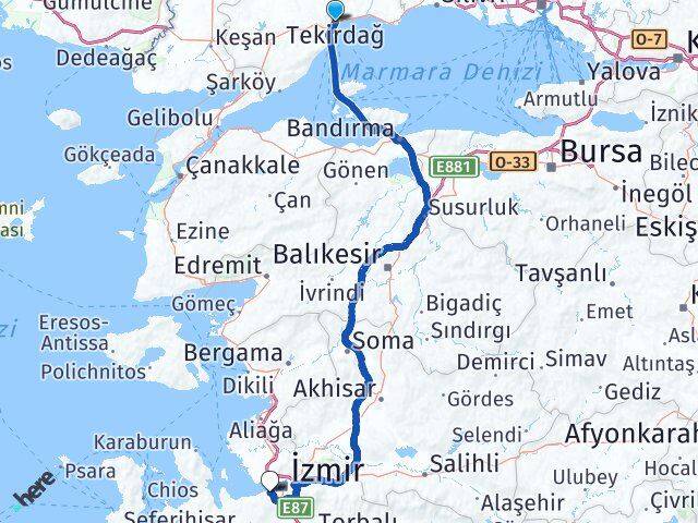 Tekirdağ Balçova İzmir Arası Kaç Km - Yol Haritası