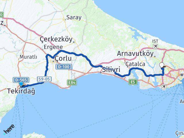 Tekirdağ Başakşehir İstanbul Arası Kaç Km - Yol Haritası