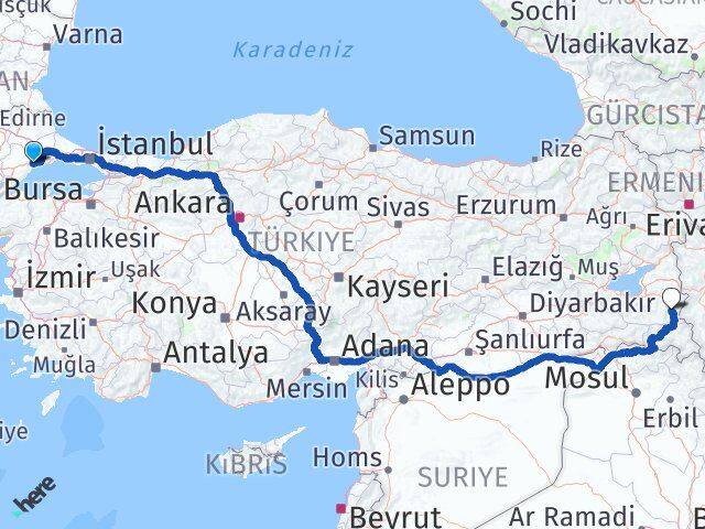 Tekirdağ Başkale Van Arası Kaç Km - Yol Haritası