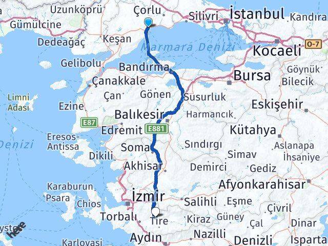 Tekirdağ Bayındır İzmir Arası Kaç Km - Yol Haritası