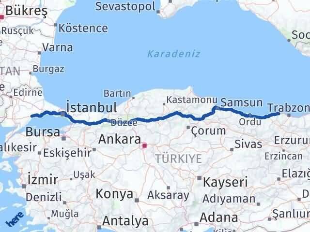 Tekirdağ Beşikdüzü Trabzon Arası Kaç Km - Yol Haritası