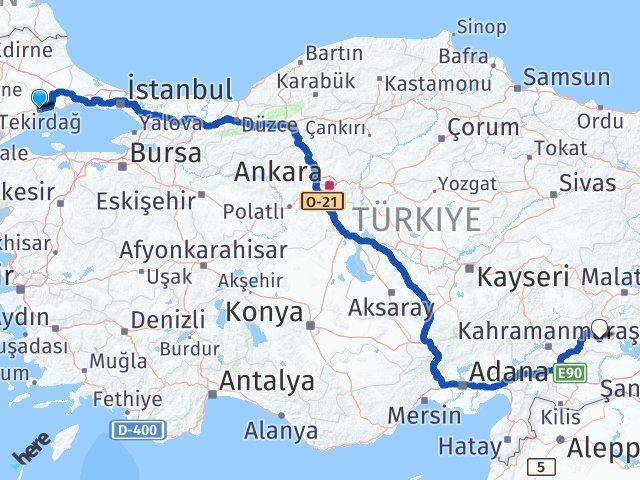 Tekirdağ Besni Adıyaman Arası Kaç Km - Yol Haritası
