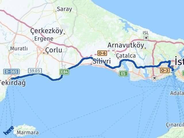 Tekirdağ Beyoğlu İstanbul Arası Kaç Km - Yol Haritası