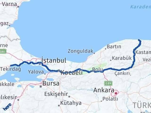 Tekirdağ Bozkurt Kastamonu Arası Kaç Km - Yol Haritası