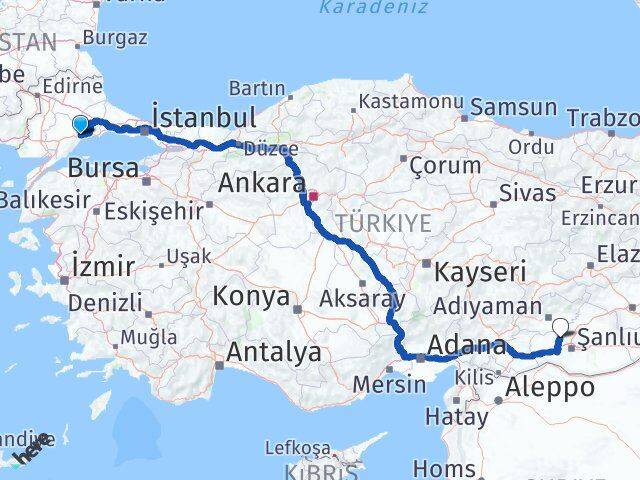 Tekirdağ Bozova Şanlıurfa Arası Kaç Km - Yol Haritası