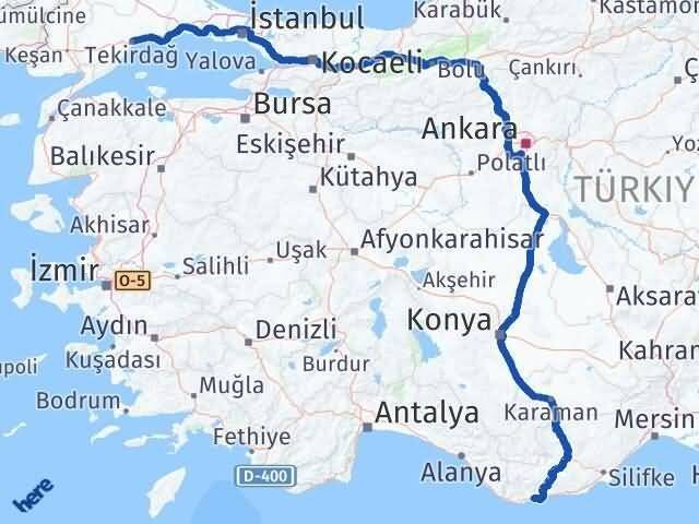 Tekirdağ Bozyazı Mersin Arası Kaç Km - Yol Haritası