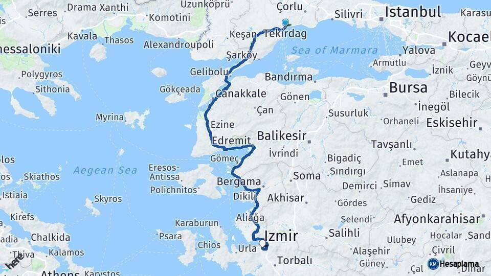 Tekirdağ Buca İzmir Arası Kaç Km - Yol Haritası