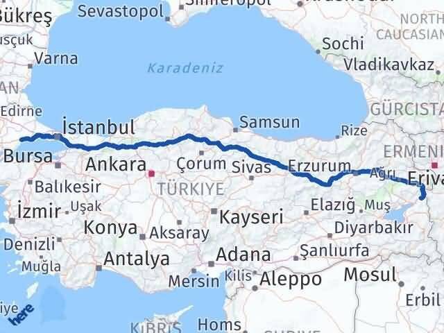 Tekirdağ Çaldıran Van Arası Kaç Km - Yol Haritası
