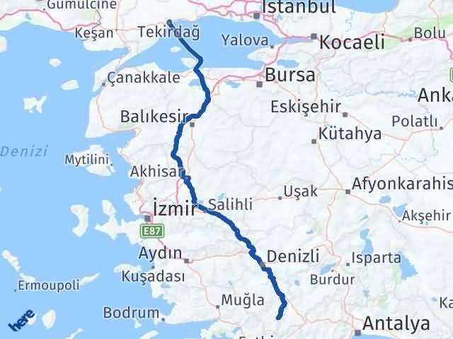 Tekirdağ Çameli Denizli Arası Kaç Km - Yol Haritası