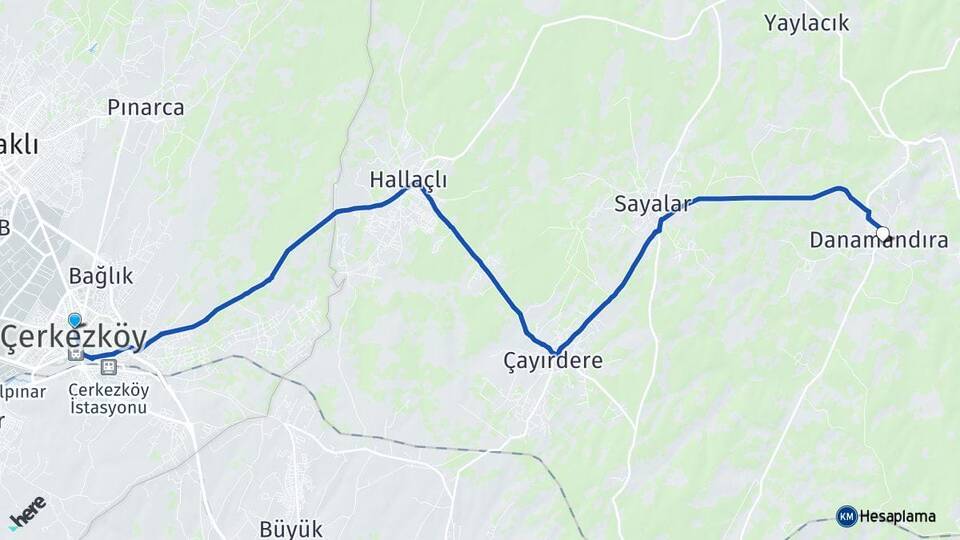 Tekirdağ Çerkezköy Danamandıra Silivri İstanbul Arası Kaç Km - Yol Haritası
