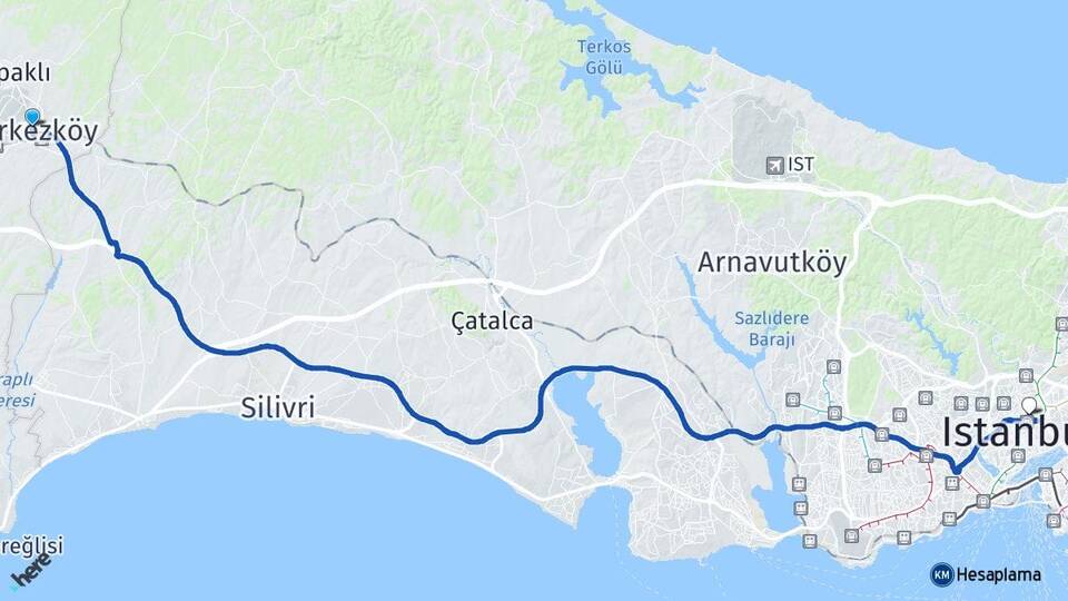 Tekirdağ Çerkezköy Mecidiyeköy Şişli İstanbul Arası Kaç Km - Yol Haritası
