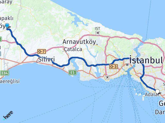 Tekirdağ Çerkezköy Pendik İstanbul Arası Kaç Km - Yol Haritası