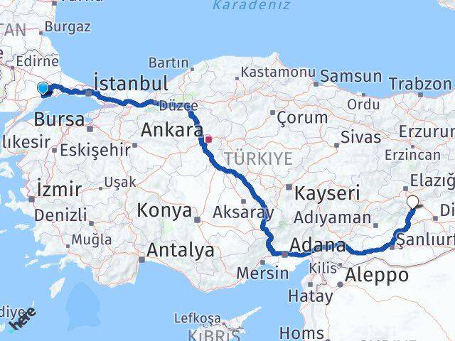 Tekirdağ Çermik Diyarbakır Arası Kaç Km - Yol Haritası