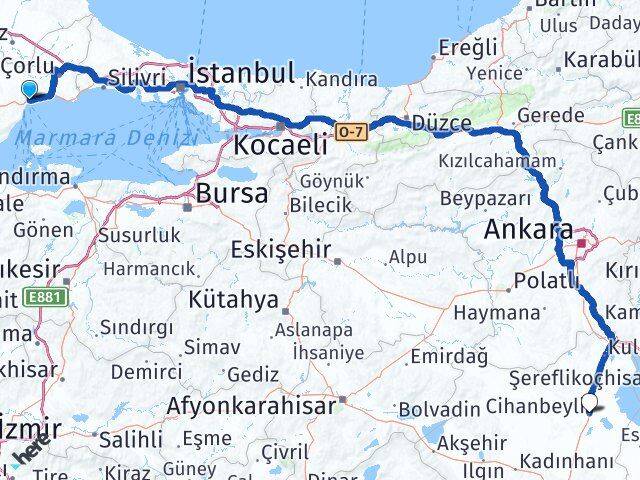 Tekirdağ Cihanbeyli Konya Arası Kaç Km - Yol Haritası