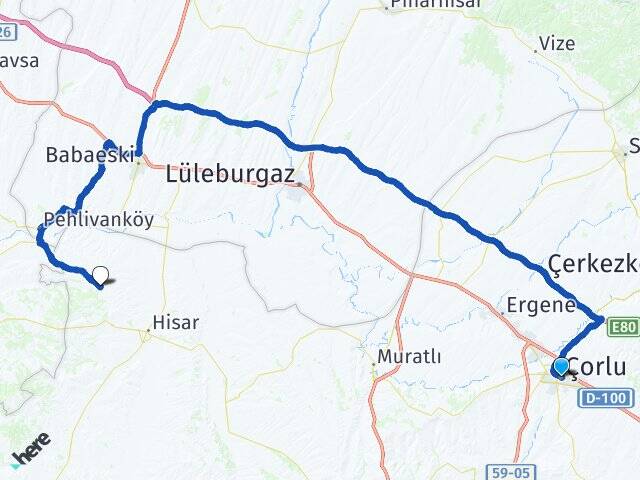 Tekirdağ Çorlu Çerkezmüsellim Hayrabolu Arası Kaç Km - Yol Haritası