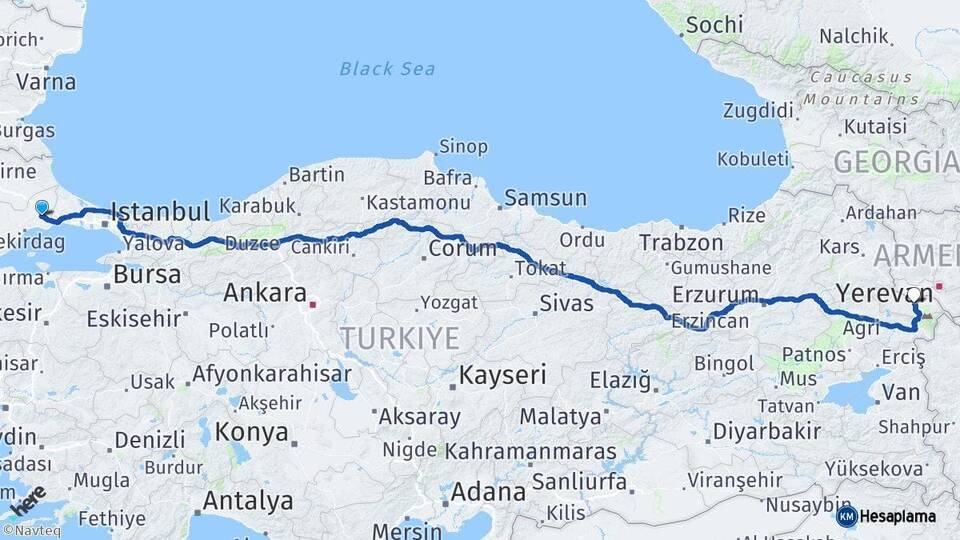 Tekirdağ Çorlu Iğdır Arası Kaç Km - Yol Haritası